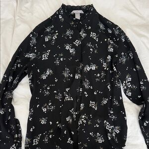 H&M Floral Black Button-Up Blouse